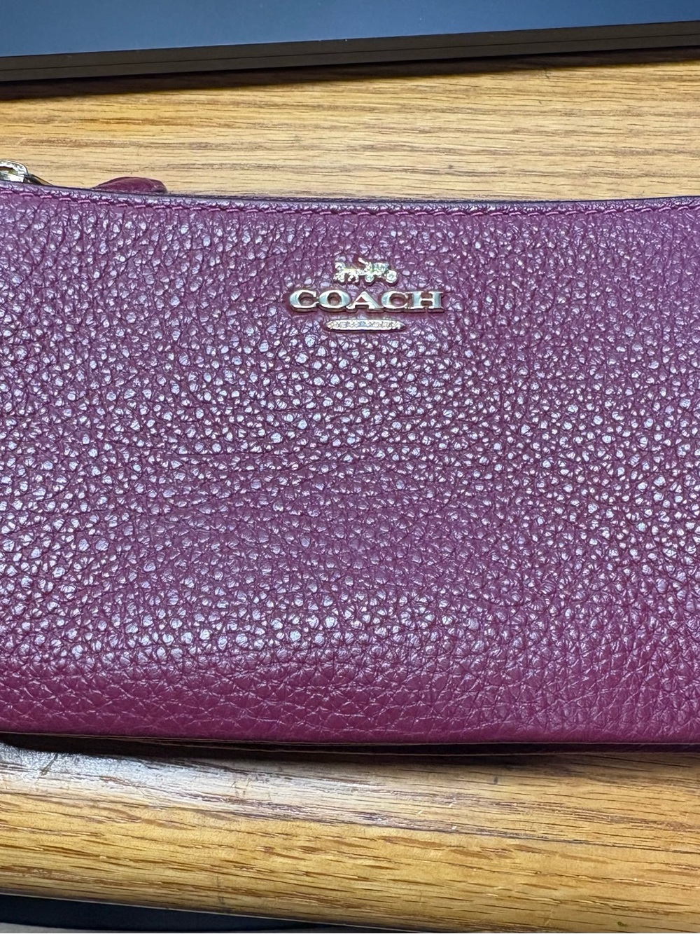 COACH Pebbled Leather Wristlet - Plum/Burgundy